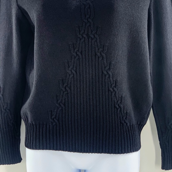 St John Sweater V Neck Pullover Blk  Santana Knit with Cable Knit Detailing Sz S - Picture 3 of 13